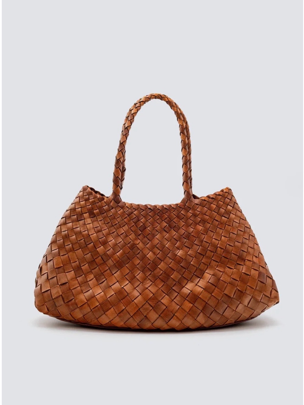 Woven Shoulder Tote Bag in Brown Leather